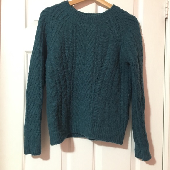 TEAL CABLE KNIT SWEATER - Picture 1 of 2